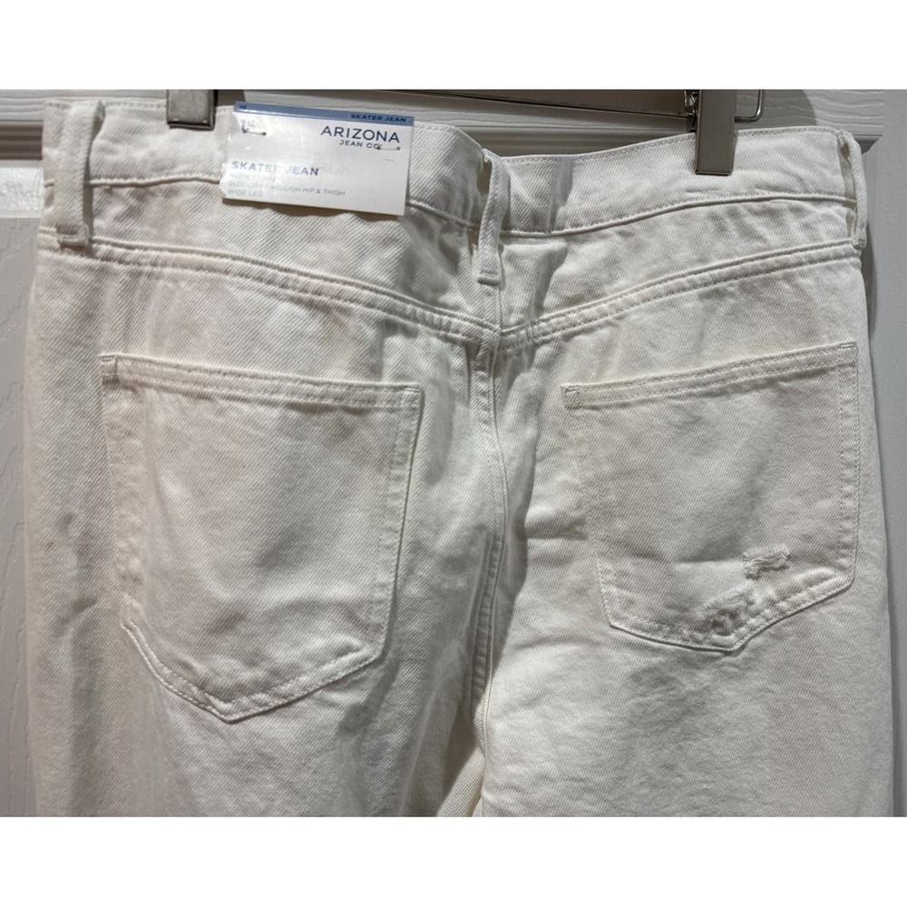 Arizona White High Rise Skater Jeans Distressed With Large Cut outs Size 15 NWT - Picture 11 of 16